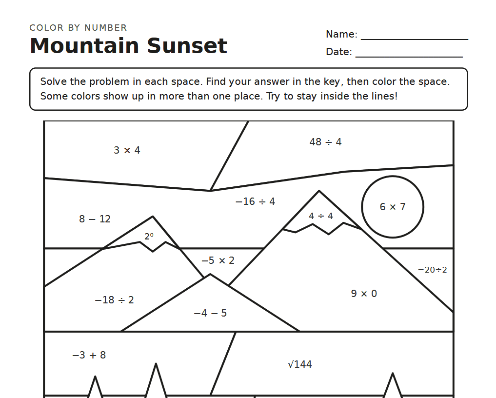 Middle School Color by Code Worksheets | Math & Life Skills Printable